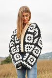 Two-Tone Floral Square Crochet Open Knit Cardigan- 2 Colors