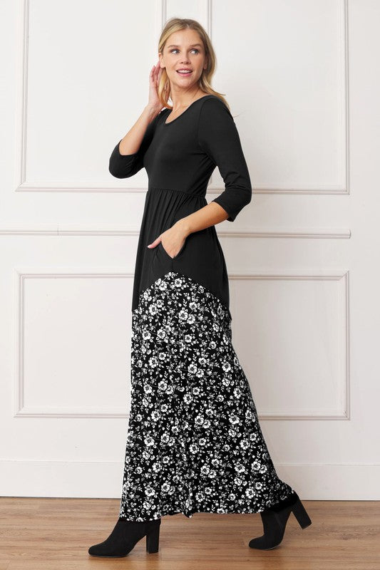 Asymmetrical Leopard Accent Maxi Dress (4 Colors)