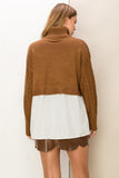 Brown Cable Knit Turtleneck Top