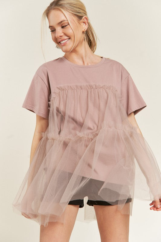 MESH TULLE MIX T-SHIRTS- 2 COLORS