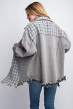 TWEED MIXED DENIM JACKET SHACKET WITH FRINGED HEM-2 COLORS