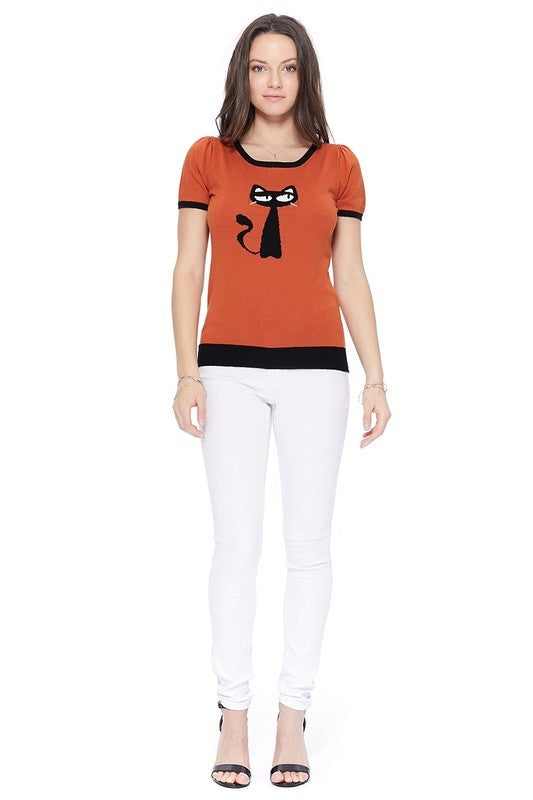 Cat Print Casual Top-5 Colors