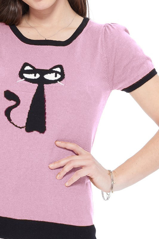 Cat Print Casual Top-5 Colors