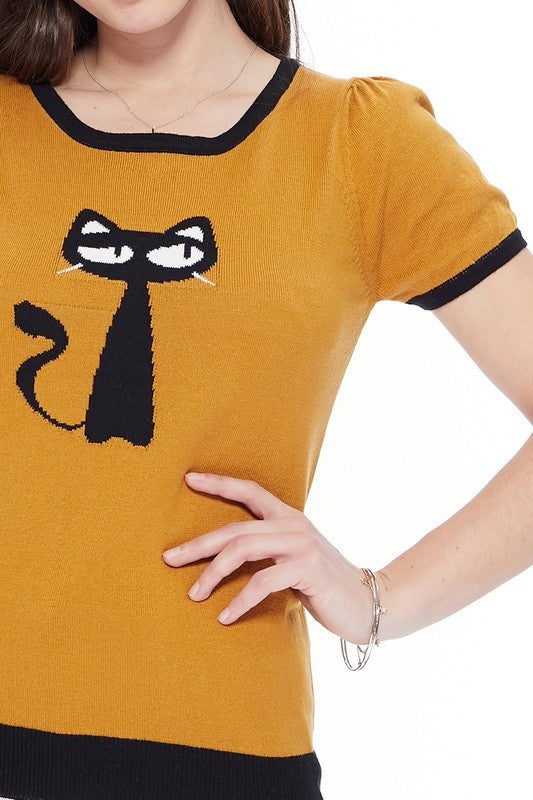 Cat Print Casual Top-5 Colors