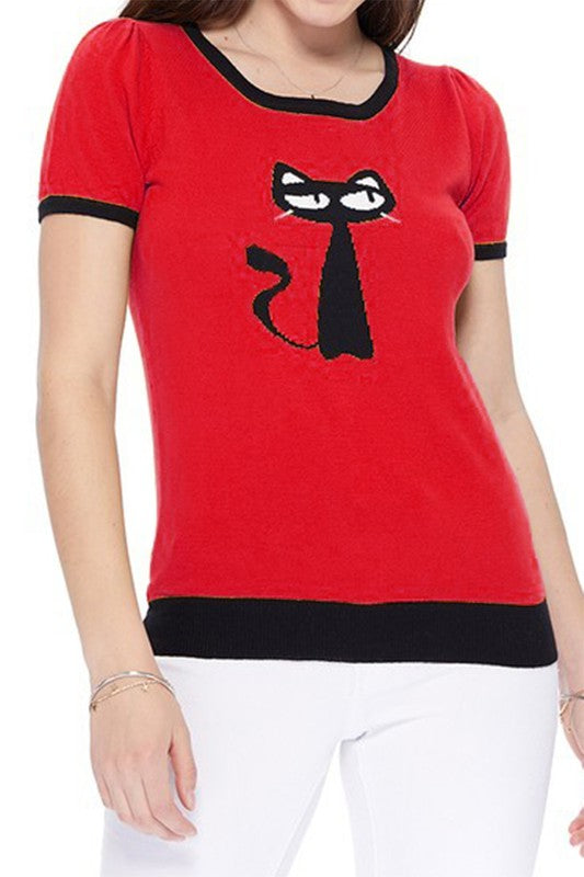 Cat Print Casual Top-5 Colors