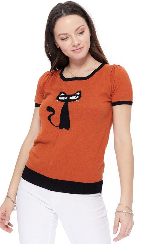 Cat Print Casual Top-5 Colors