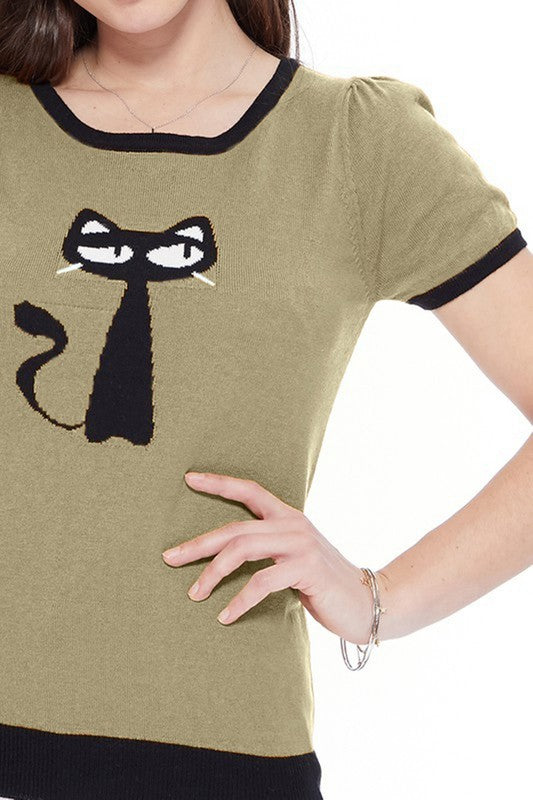 Cat Print Casual Top-5 Colors