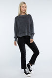 Washed Side Slit Oversized Cropped Sweater Top- 2 Colors