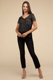 Washed Melange Burnout Scoop V-Neck Top- 7 Colors