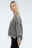 Washed Side Slit Oversized Cropped Sweater Top- 2 Colors