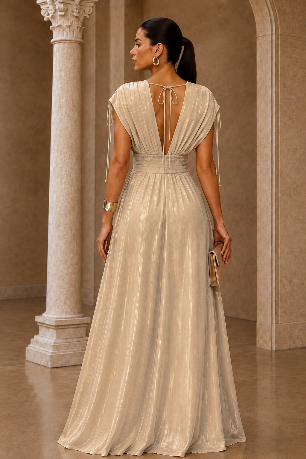 Flowers of Elegance Maxi Double Slit Dress- Cream