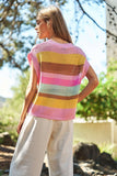 Crochet Multi Striped Pullover Knit Sweater Vest-2 Colors