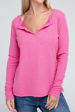 Melange Baby Waffle V-Neck Long Sleeve Top-3 Colors