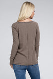 Melange Baby Waffle V-Neck Long Sleeve Top-3 Colors