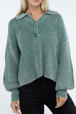 Washed Collared Henley Sweater Top- 6 Colors