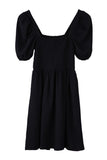 Black Puffed Sleeve Smocked Mini Dress