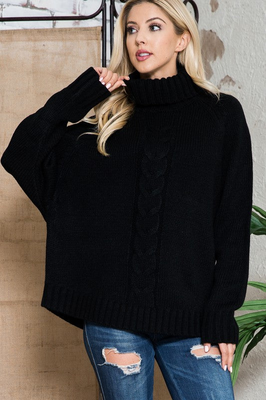 Solid Long Sleeve Turtleneck Sweater Top- Black or Grey