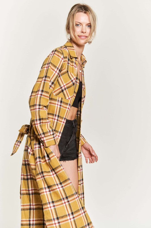 PLUS SIZE PLAID PRINT COLLAR LONG SHIRT DRESS-3 COLORS