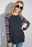 PLUS SIZE MULTI STRIPE PRINT AND SOLID MIXED CASUAL TOP- 2 COLORS