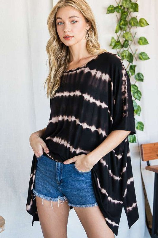 STRIPED TIE DYE ROUND NECK TUNIC- 3 COLORS