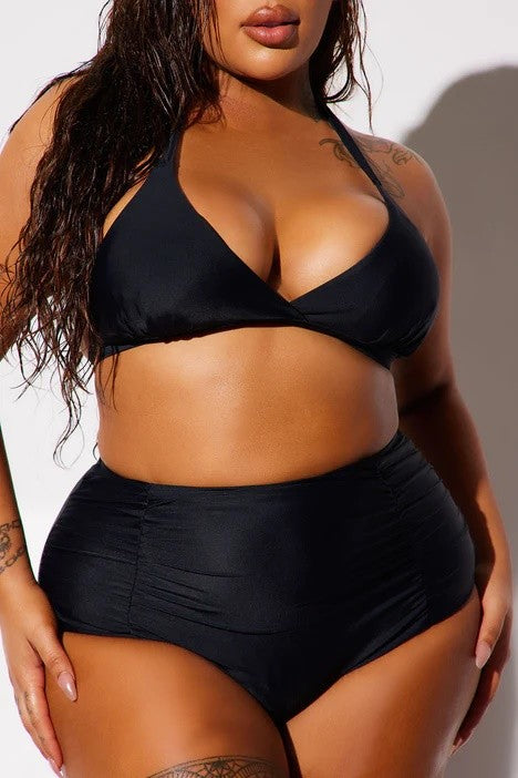 Plus Size Two Piece High Waist Swimwear Set-3 Colors