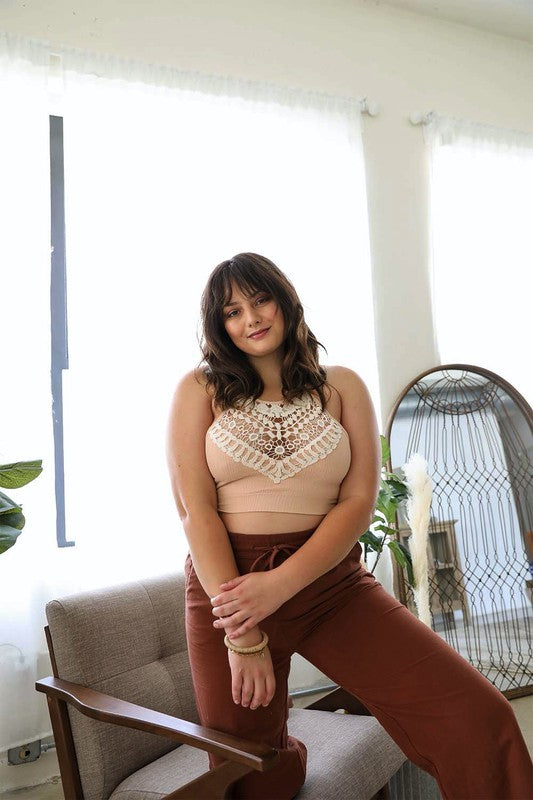 Plus Size Crochet Lace High Neck Bralette (5 Colors)