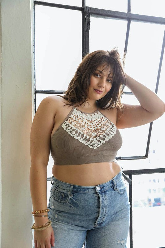 Plus Size Crochet Lace High Neck Bralette (5 Colors)
