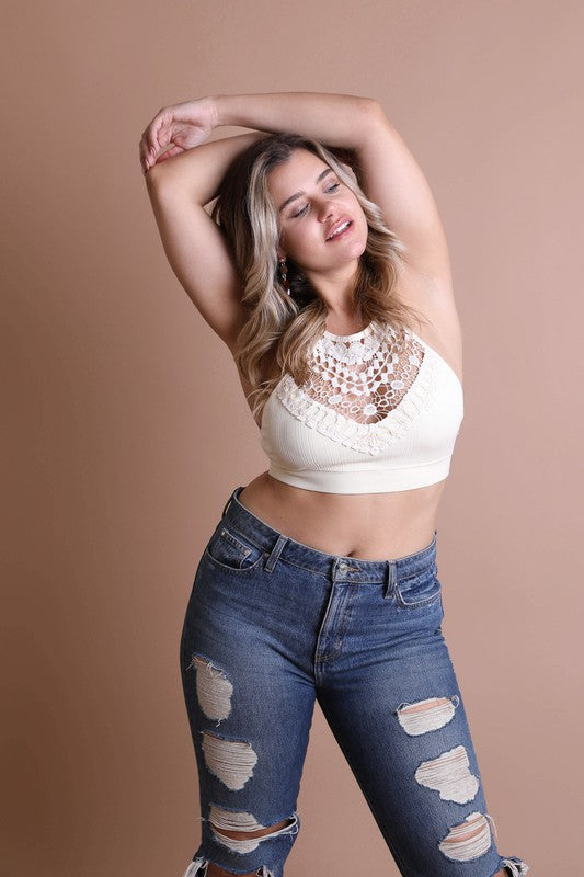 Plus Size Crochet Lace High Neck Bralette (5 Colors)