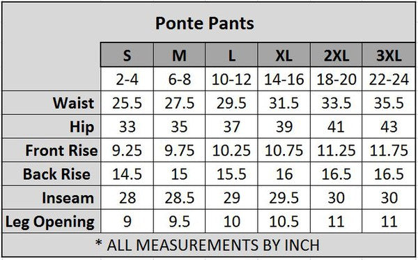 Lady's Plus Size Ponte Pants-4 Colors