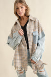 TWEED MIXED DENIM JACKET SHACKET WITH FRINGED HEM-2 COLORS