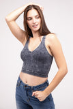 Washed Ribbed Cropped V-Neck Tank Top-4 Colors