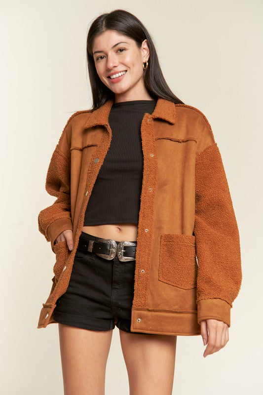 FAUX FUR AND SUEDE JACKET- OLIVE OR CAMEL