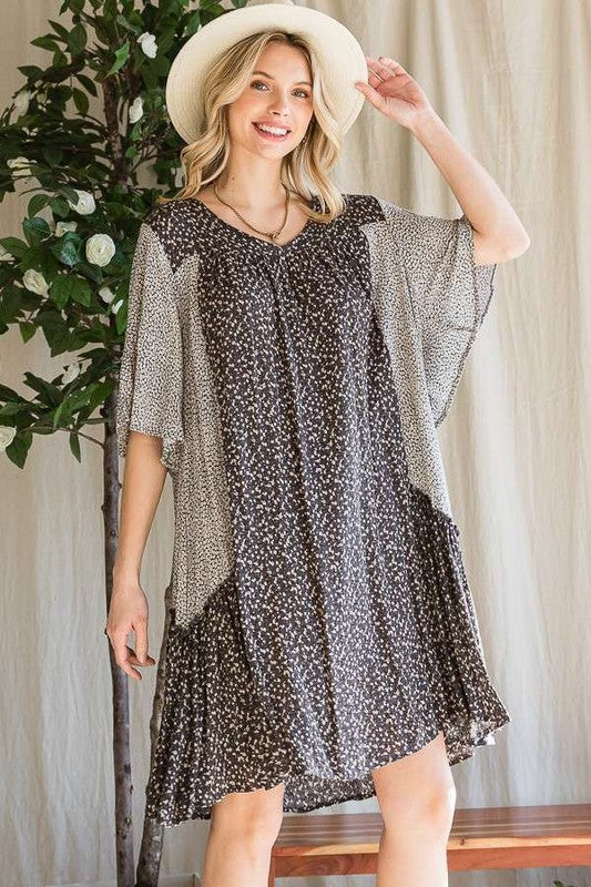 PLUS SIZE FLORAL PRINT RUFFLE DRESS