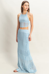Knitted Snug Fit Top & Skirt Set- Ice Blue (Pre-Order)