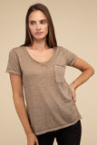 Washed Melange Burnout Scoop V-Neck Top- 7 Colors