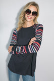 PLUS SIZE MULTI STRIPE PRINT AND SOLID MIXED CASUAL TOP- 2 COLORS