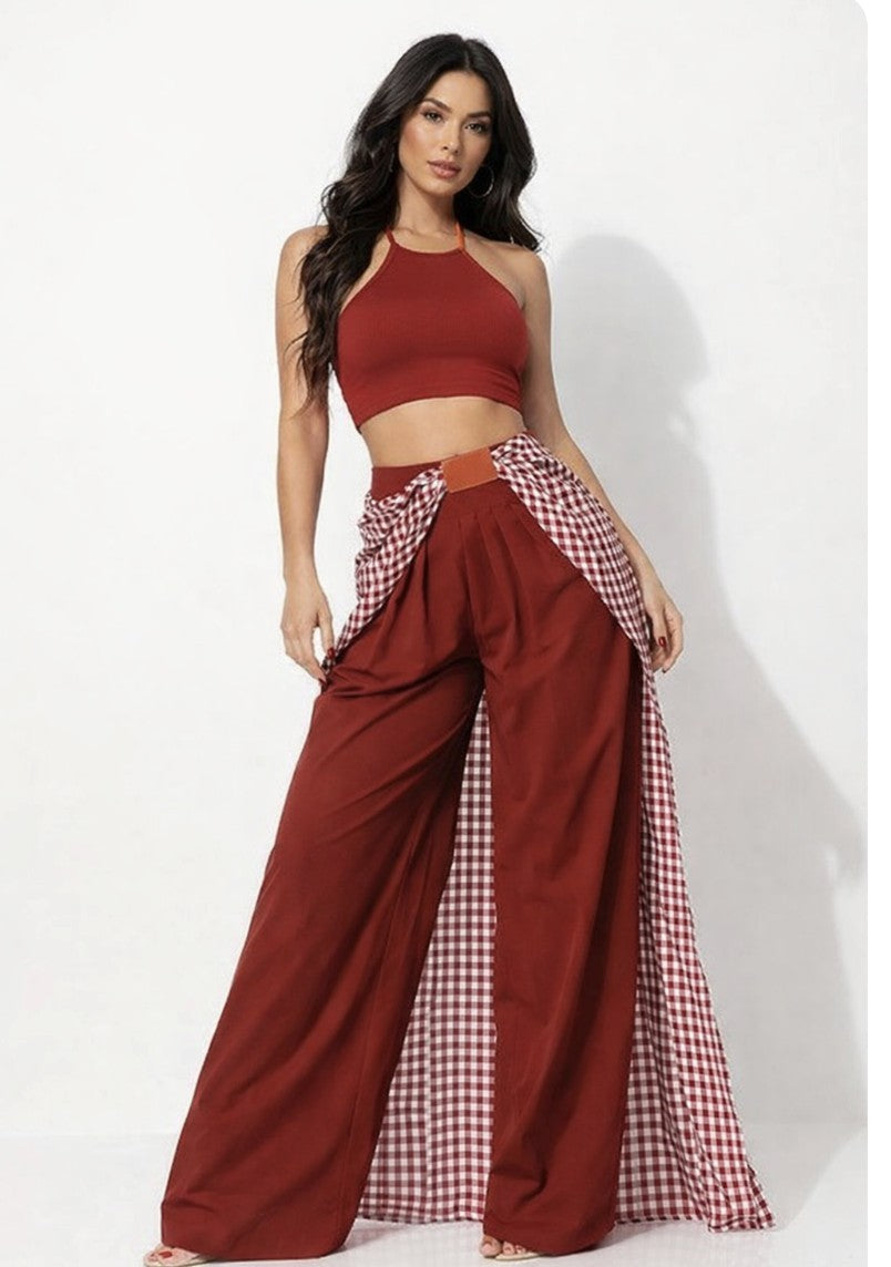 Growing on Me Pants with Drape- Red