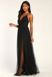 Convertible Tulle Plunge Bottom Mesh Black Maxi Dress