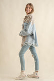 TWEED MIXED DENIM JACKET SHACKET WITH FRINGED HEM-2 COLORS