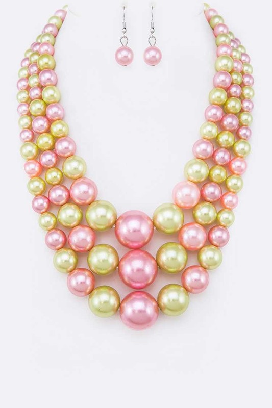 Mix Pearl Layer Statement Necklace Set-12 Colors