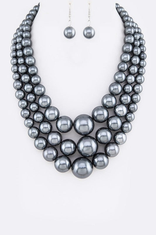 Mix Pearl Layer Statement Necklace Set-12 Colors