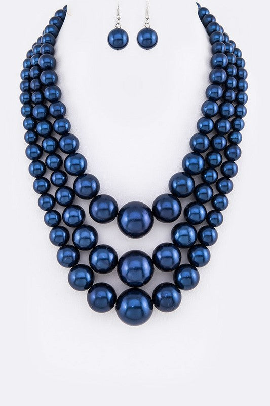 Mix Pearl Layer Statement Necklace Set-12 Colors