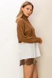 Brown Cable Knit Turtleneck Top