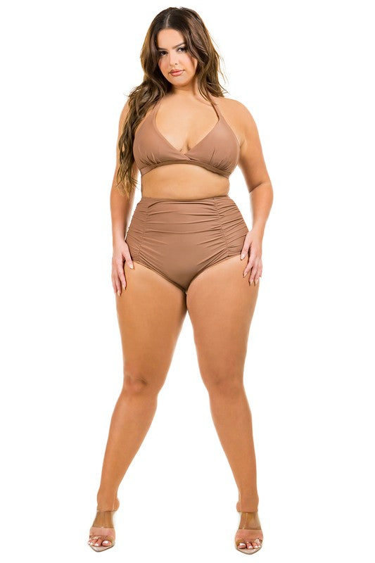 Plus Size Two Piece High Waist Swimwear Set-3 Colors
