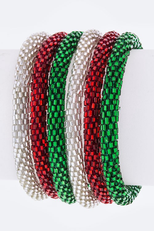 X'mas Color Nepal Roll Up Bracelets Set - Silver
