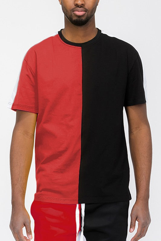 TWO TONE COLOR BLOCK SHORT SLEEVE TSHIRT-6 COLORS