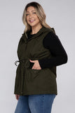 Plus Size Drawstring Waist Military Hoodie Vest