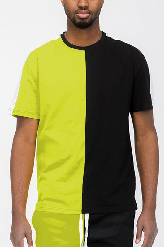 TWO TONE COLOR BLOCK SHORT SLEEVE TSHIRT-6 COLORS
