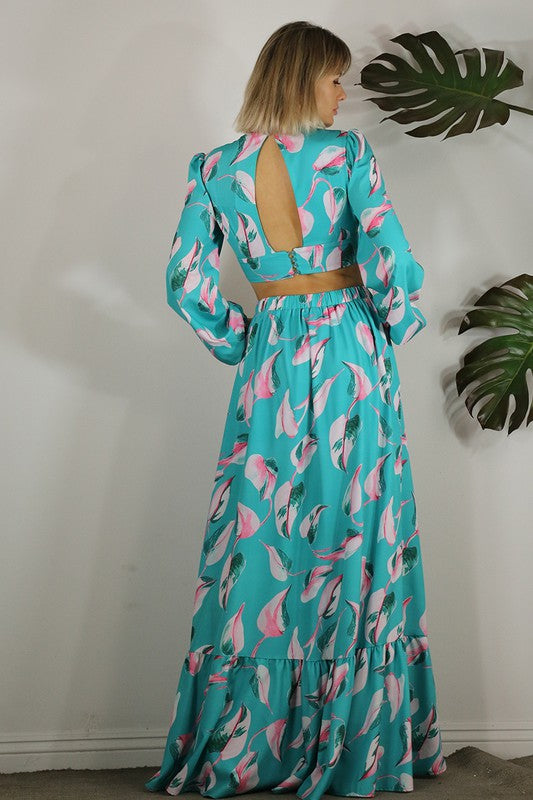 Botanical Printed Maxi Skirt Set