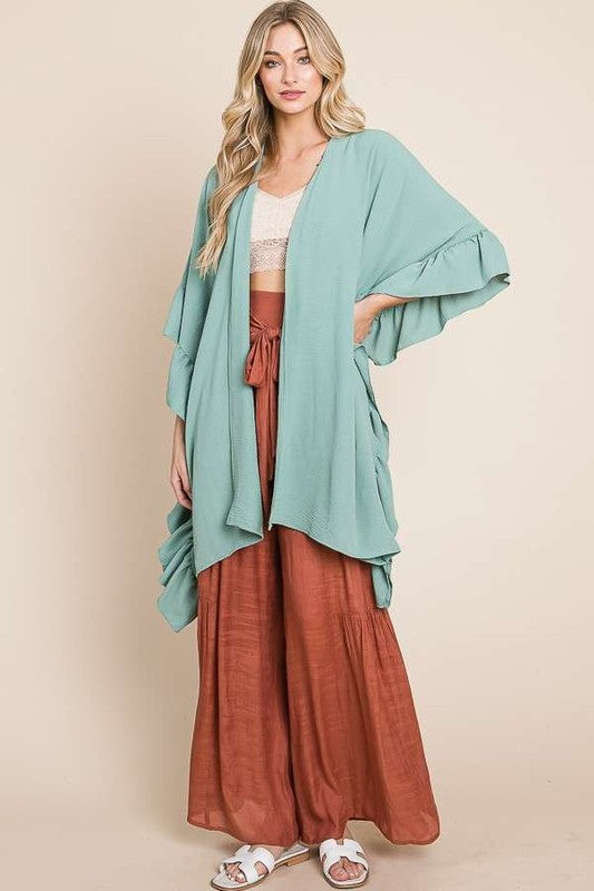 Wide sleeves Ruffle Kimono-2 Colors